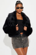 Full Of Charisma Faux Fur Cropped Coat - Black
