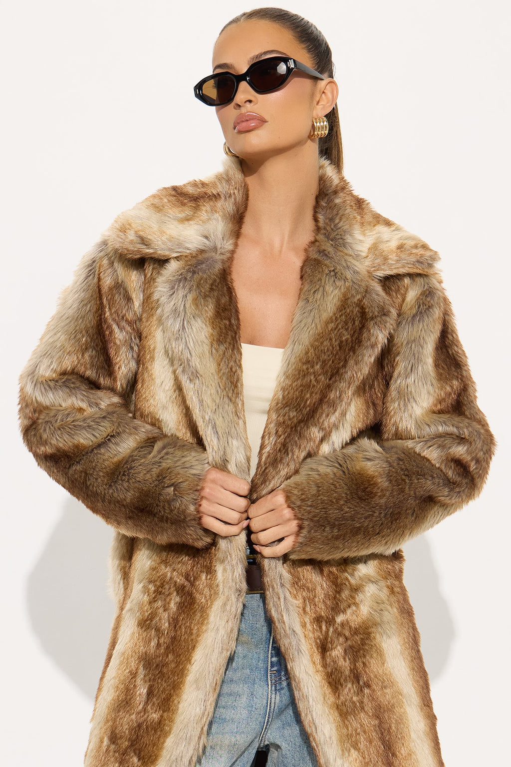 About The Drama Faux Fur Trench - Brown/combo