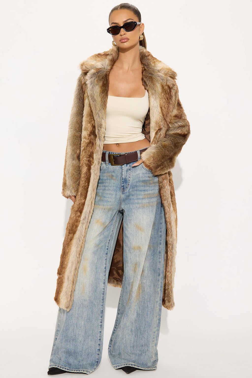 About The Drama Faux Fur Trench - Brown/combo