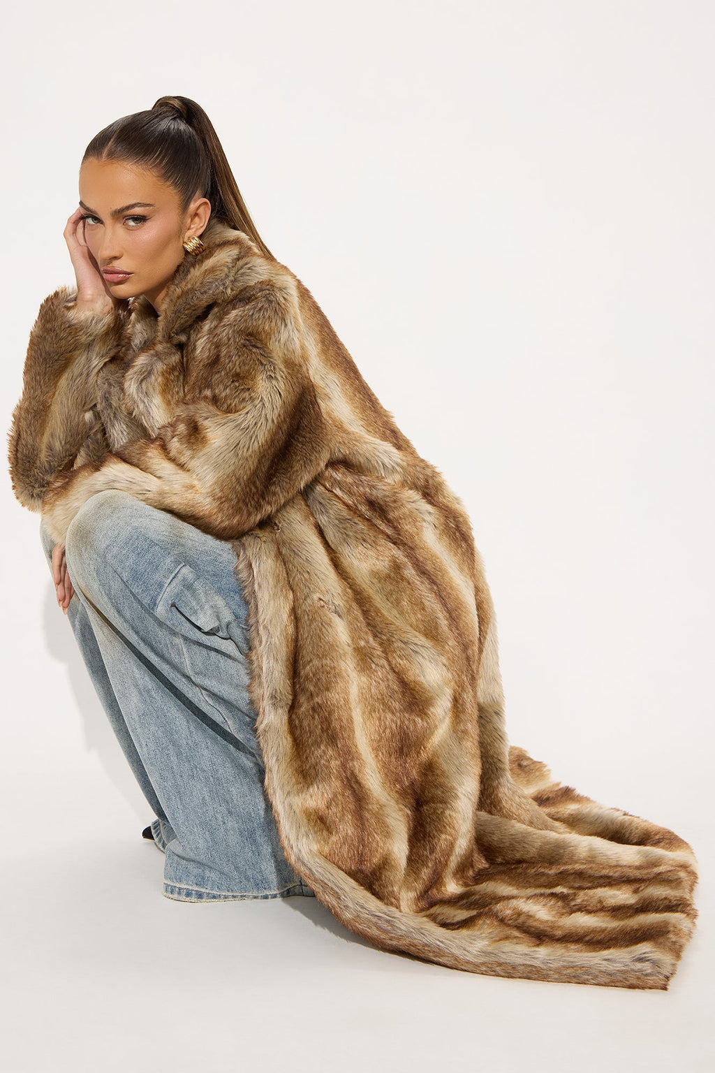 About The Drama Faux Fur Trench - Brown/combo