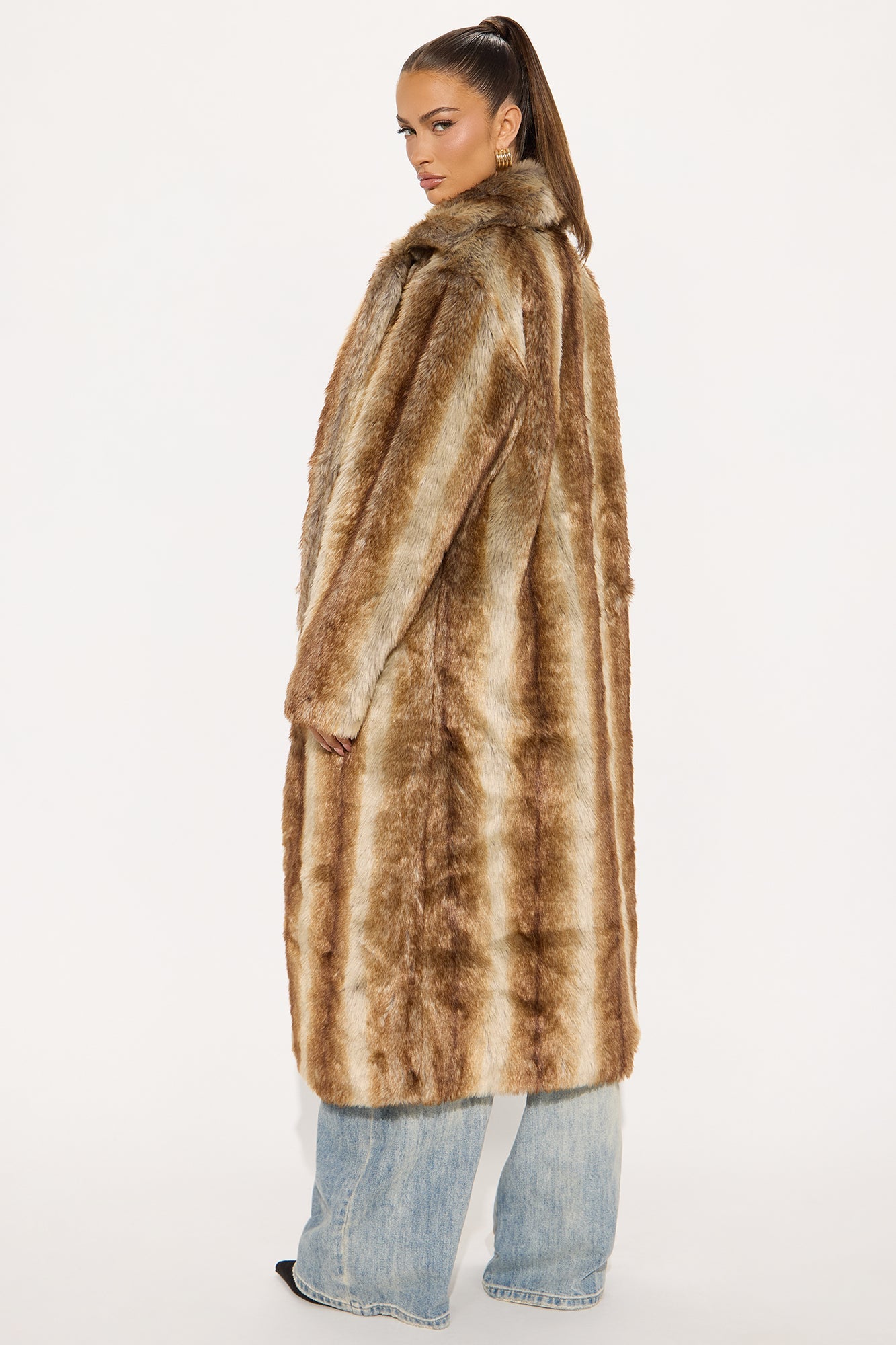 About The Drama Faux Fur Trench - Brown/combo