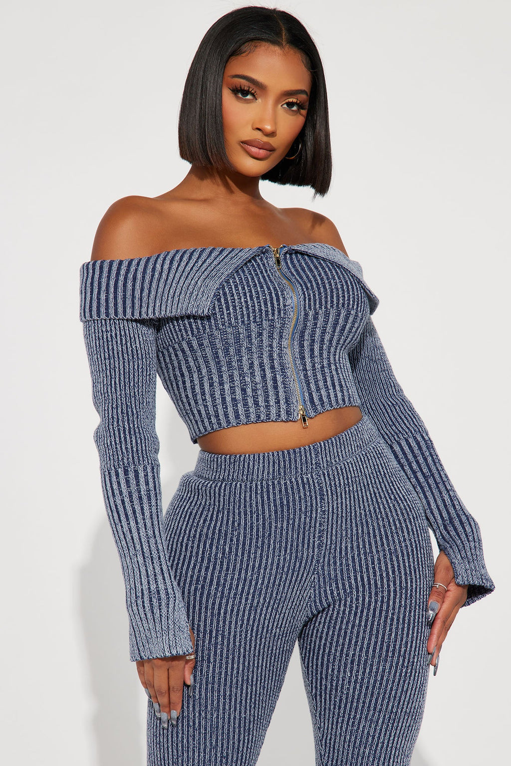 New Day Sweater Mineral Wash Legging Set - Blue