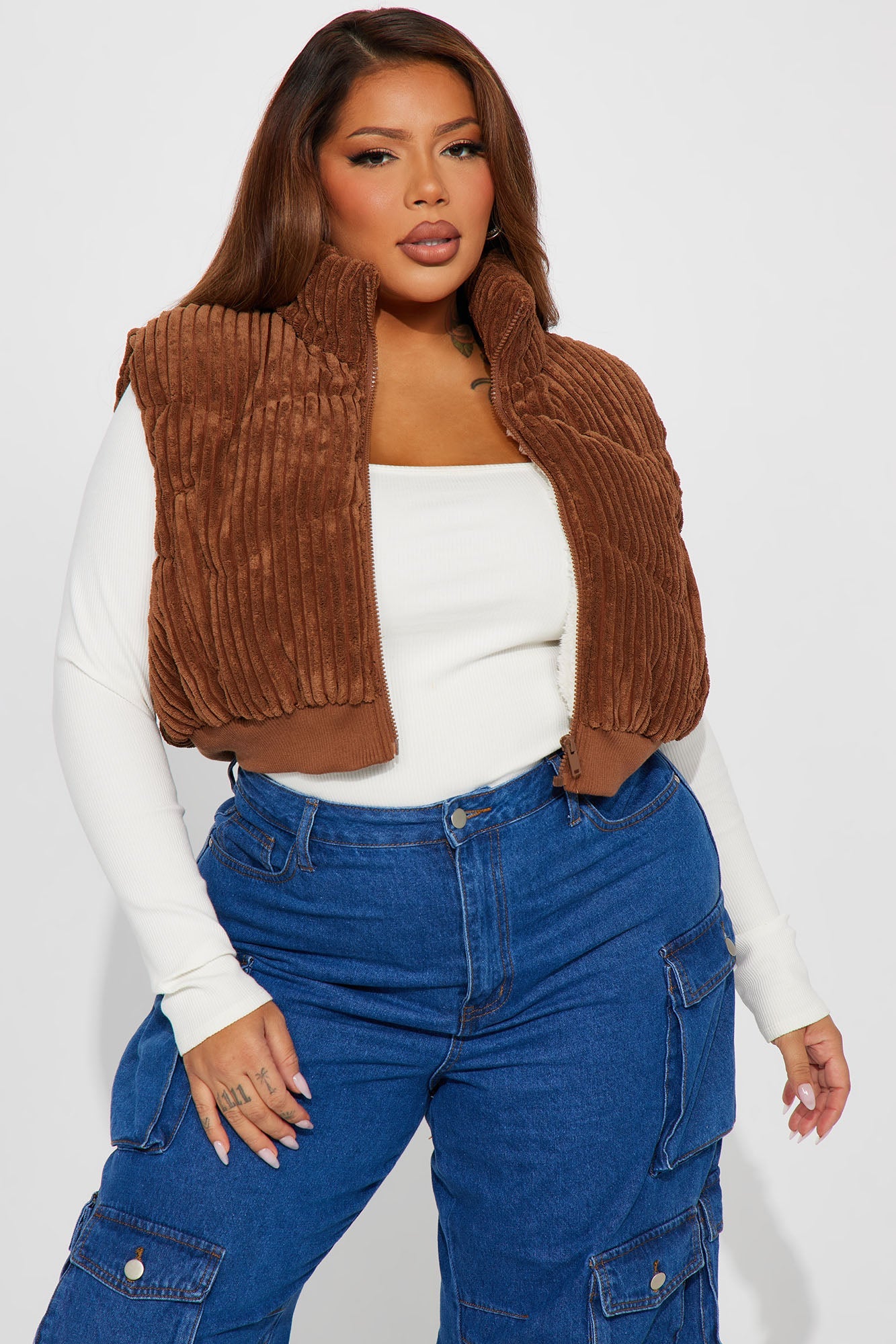 Jhene Corduroy Puffer Vest - Cognac