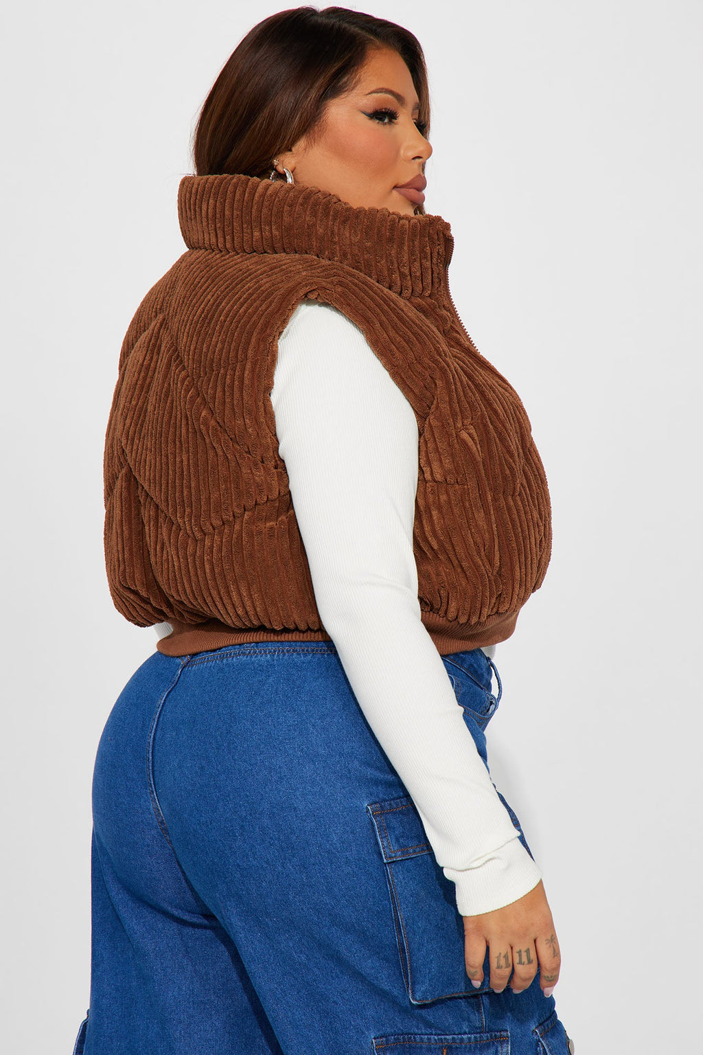 Jhene Corduroy Puffer Vest - Cognac