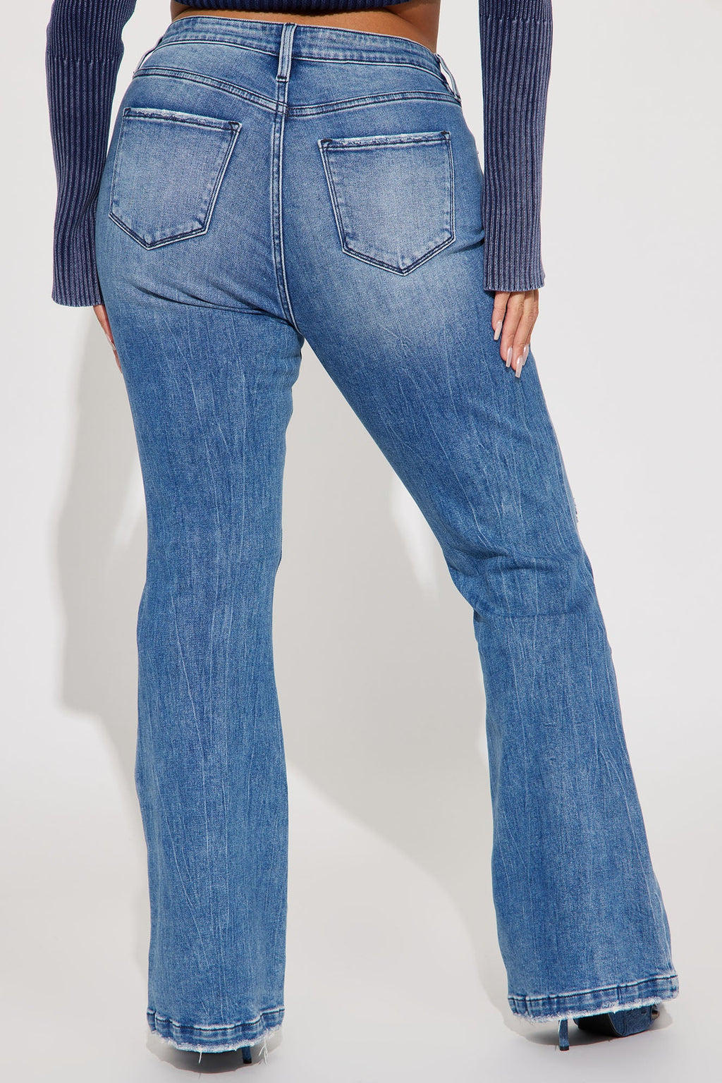 Marley Ripped Compression Flare Jeans - Medium Wash