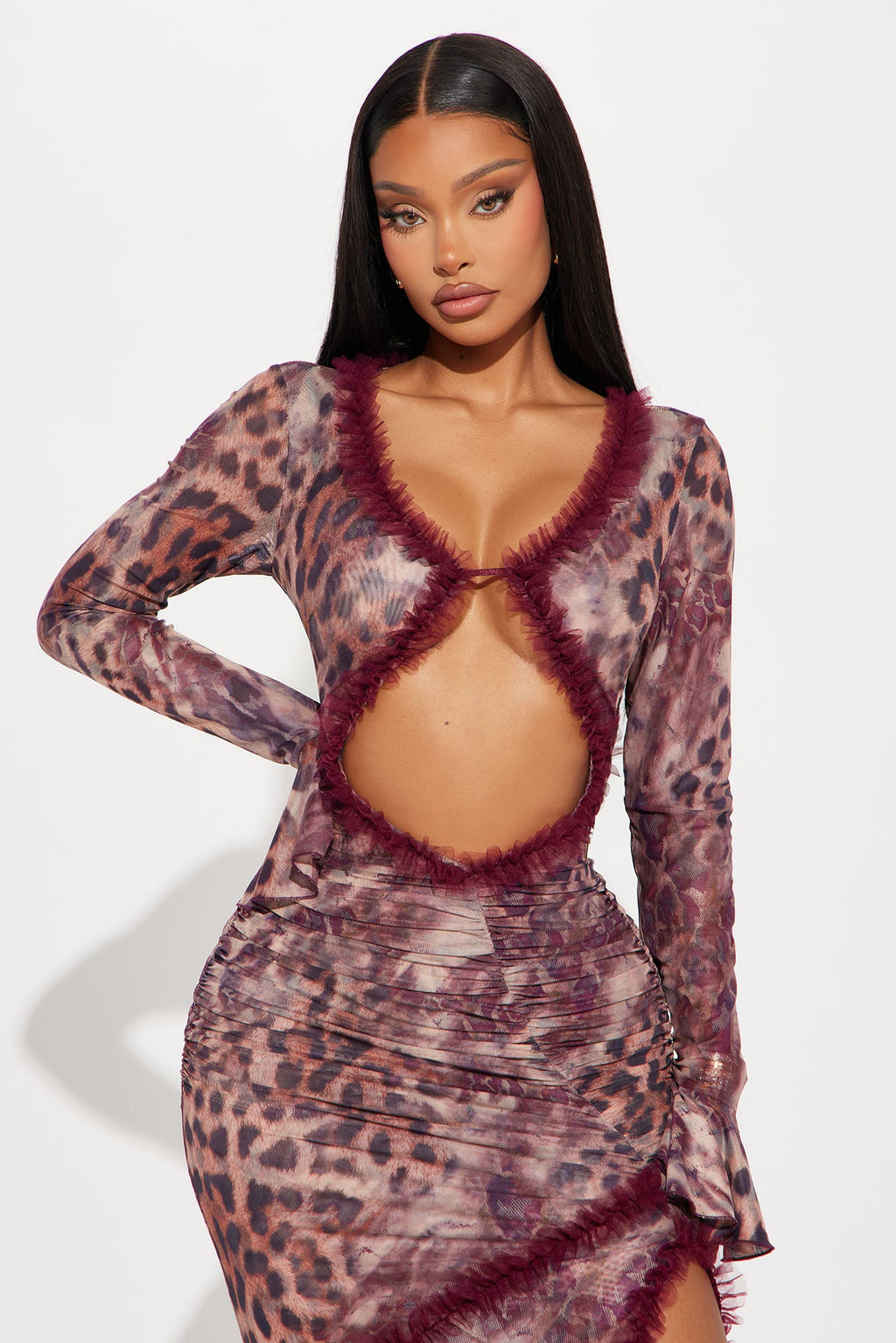 Joanna Leopard Mesh Maxi Dress - Leopard