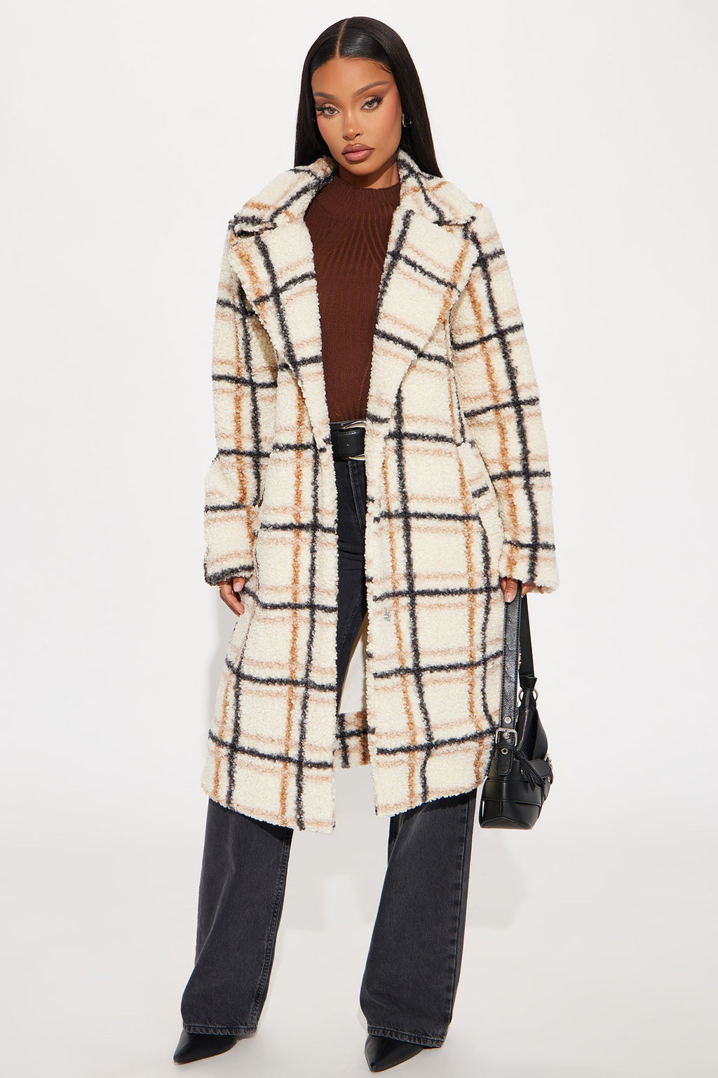 Cozy Up Plaid Sherpa Trench - Cream/combo
