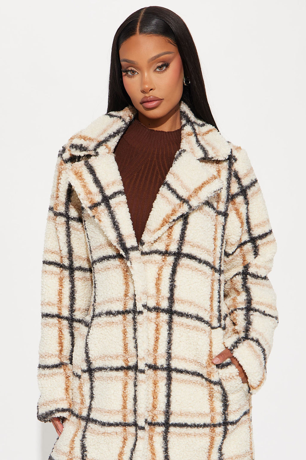 Cozy Up Plaid Sherpa Trench - Cream/combo