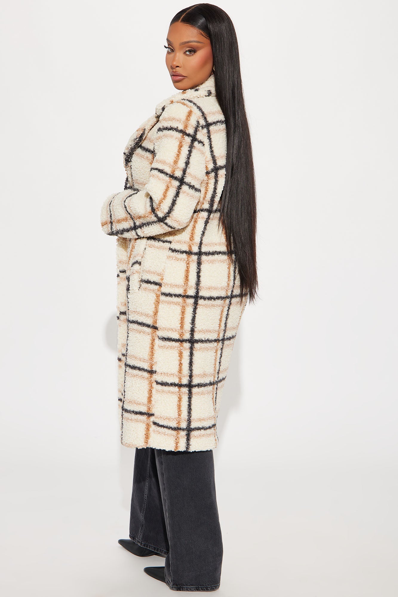 Cozy Up Plaid Sherpa Trench - Cream/combo