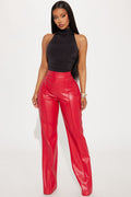 Victoria High Waisted Faux Leather Dress Pants - Red