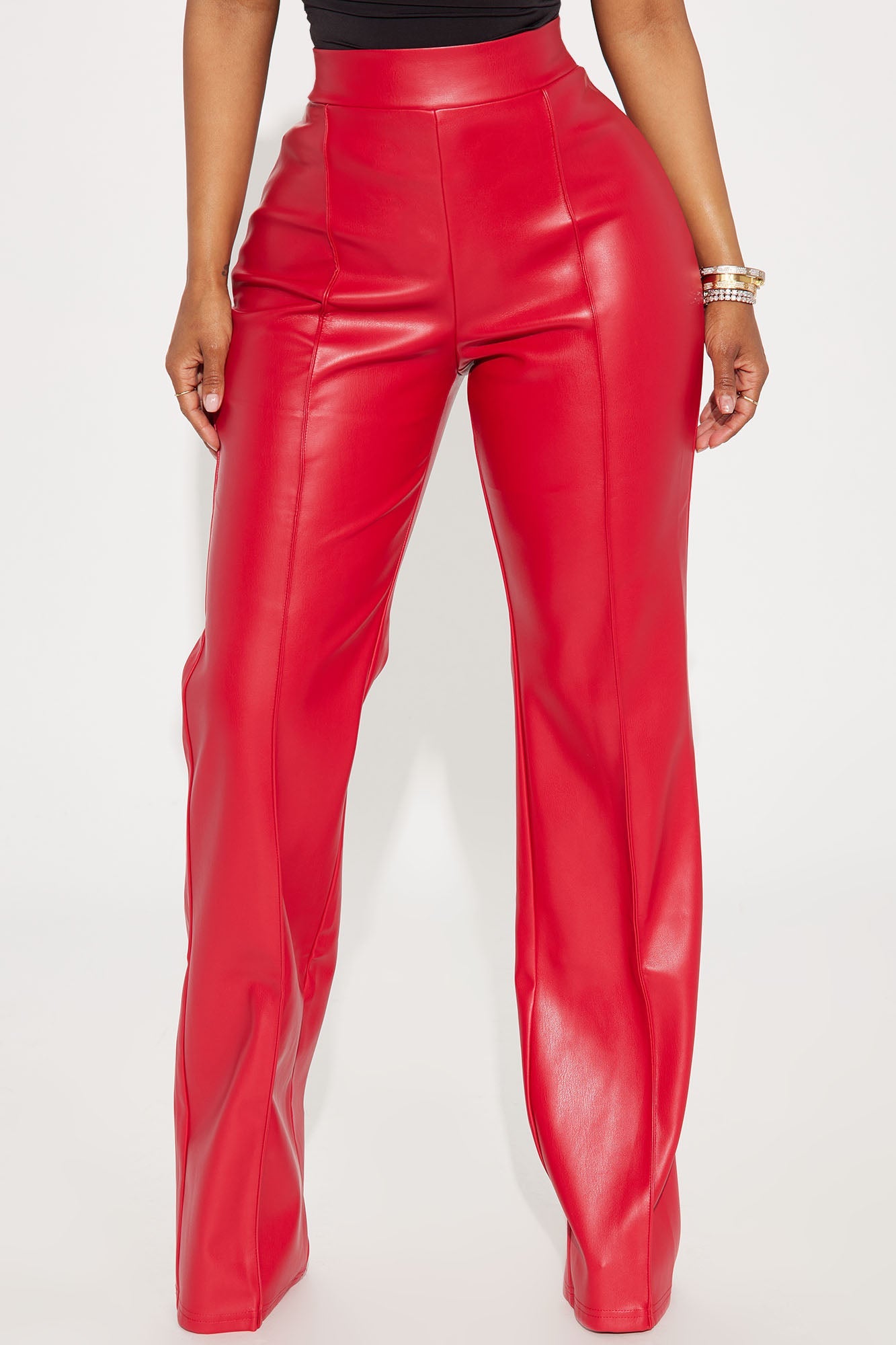 Victoria High Waisted Faux Leather Dress Pants - Red