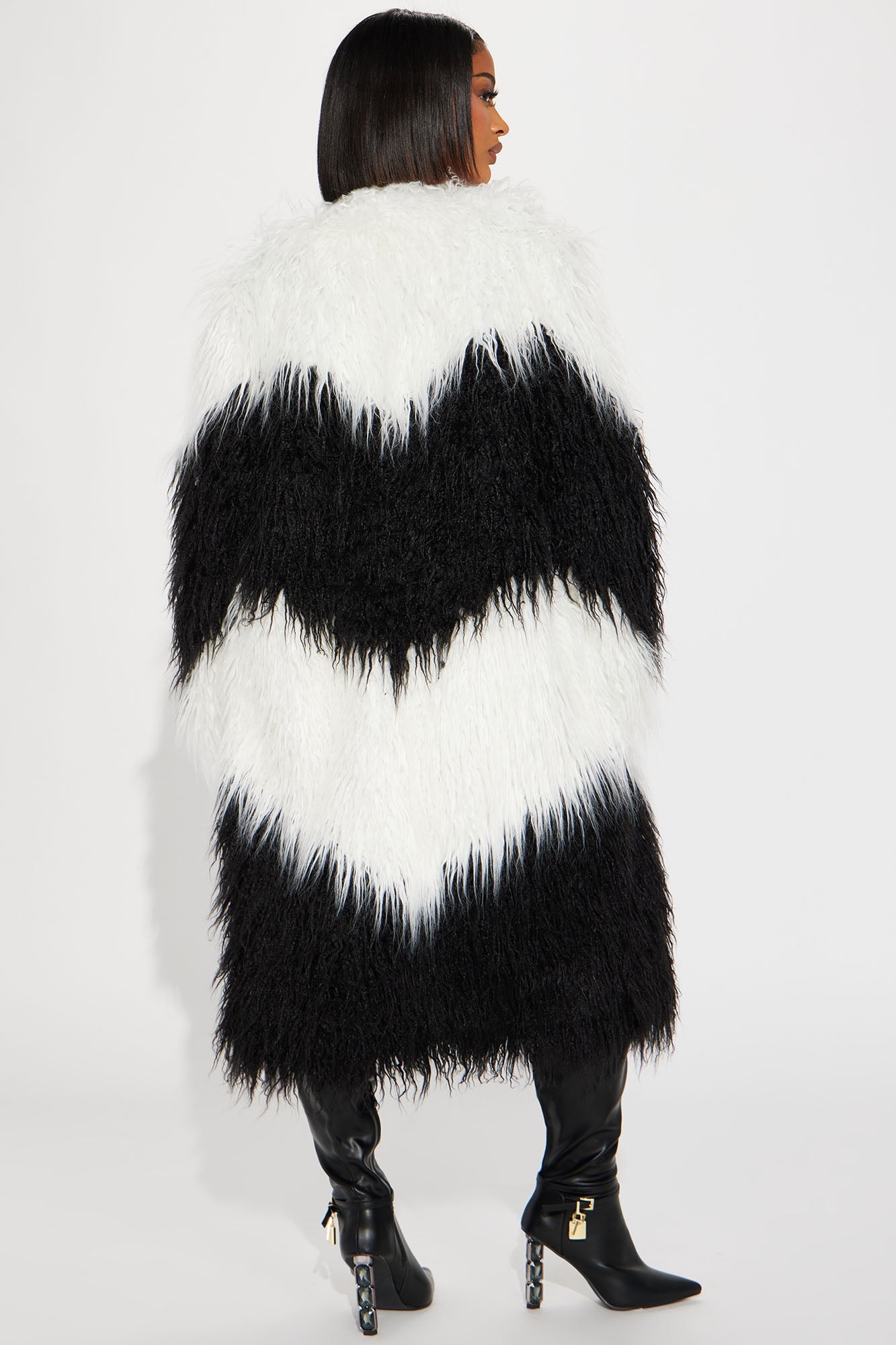 Divine Faux Fur Coat - Black/White