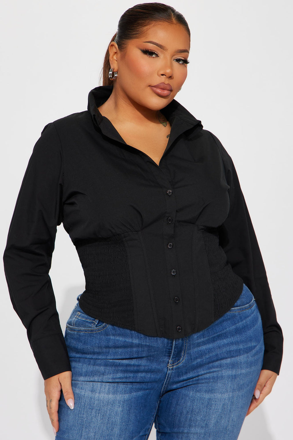 Endless Talks Corset Shirt - Black