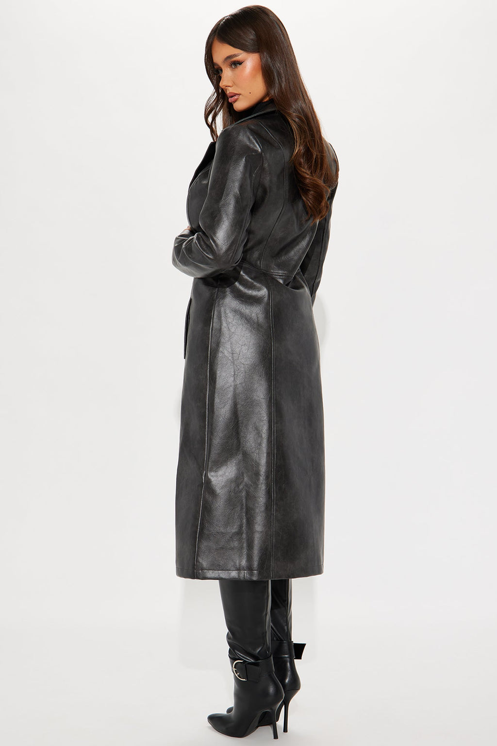 Out The Matrix Faux Leather Trench - Black