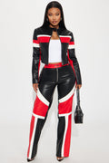 Going Fast Racer Faux Leather Pant Set - Red/Black