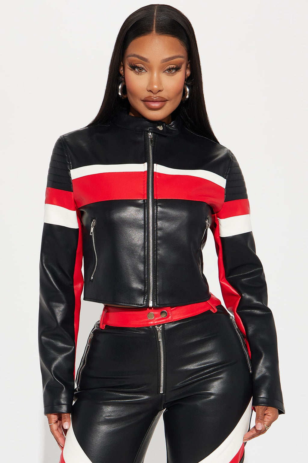 Going Fast Racer Faux Leather Pant Set - Red/Black