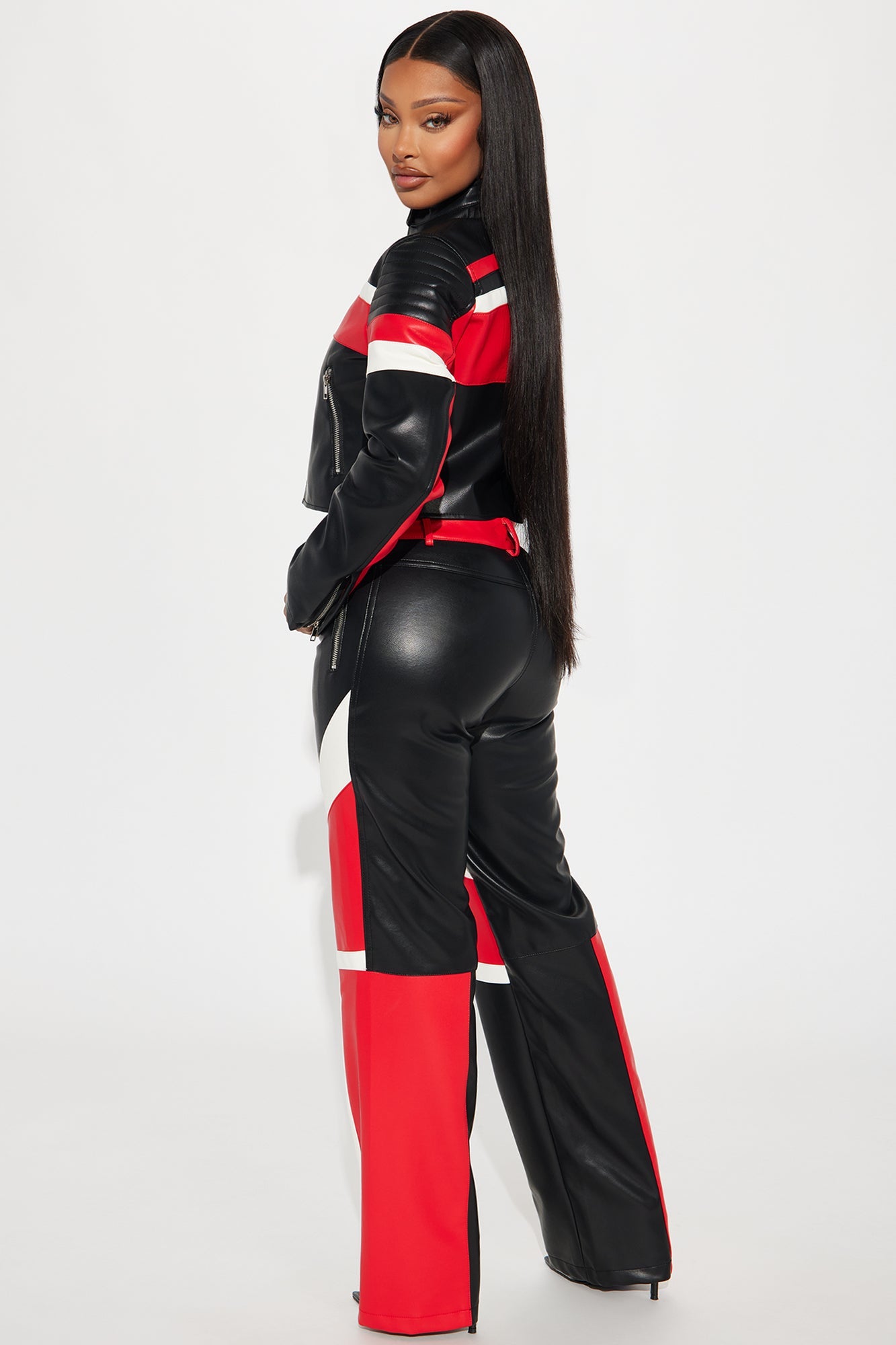 Going Fast Racer Faux Leather Pant Set - Red/Black