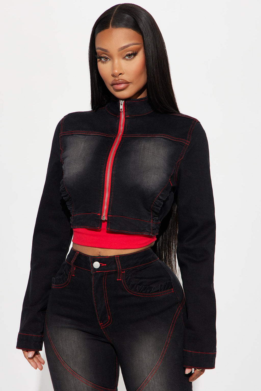 Up For A Challenge Stretch Denim Moto Jacket - Black Wash