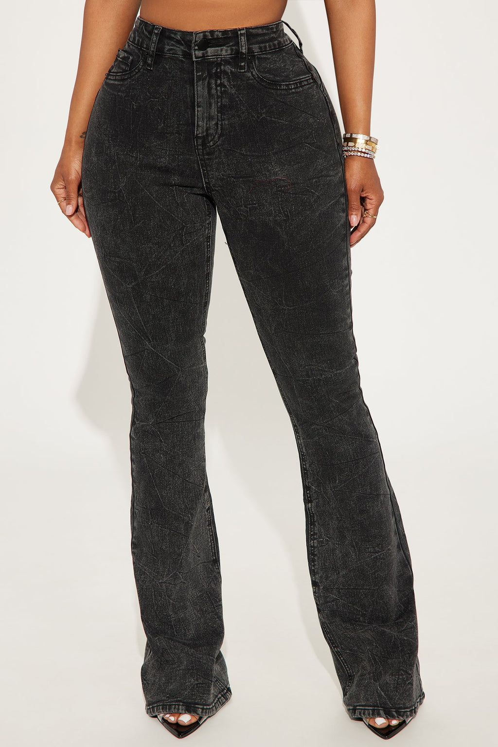 Audrey Booty Lifting Stretch Flare Jeans - Acid Wash Black