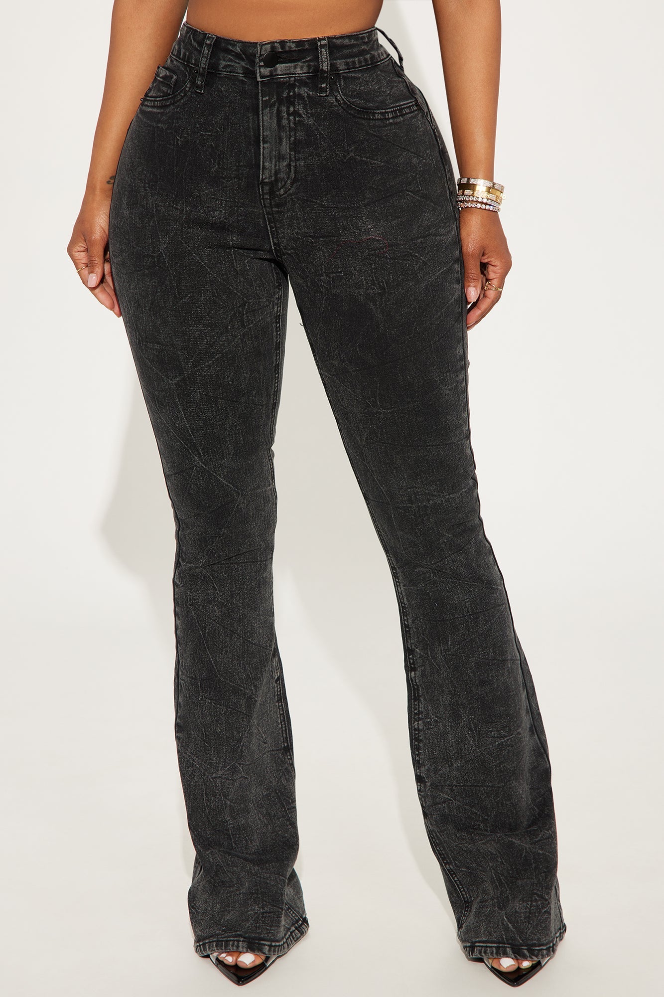 Audrey Booty Lifting Stretch Flare Jeans - Acid Wash Black