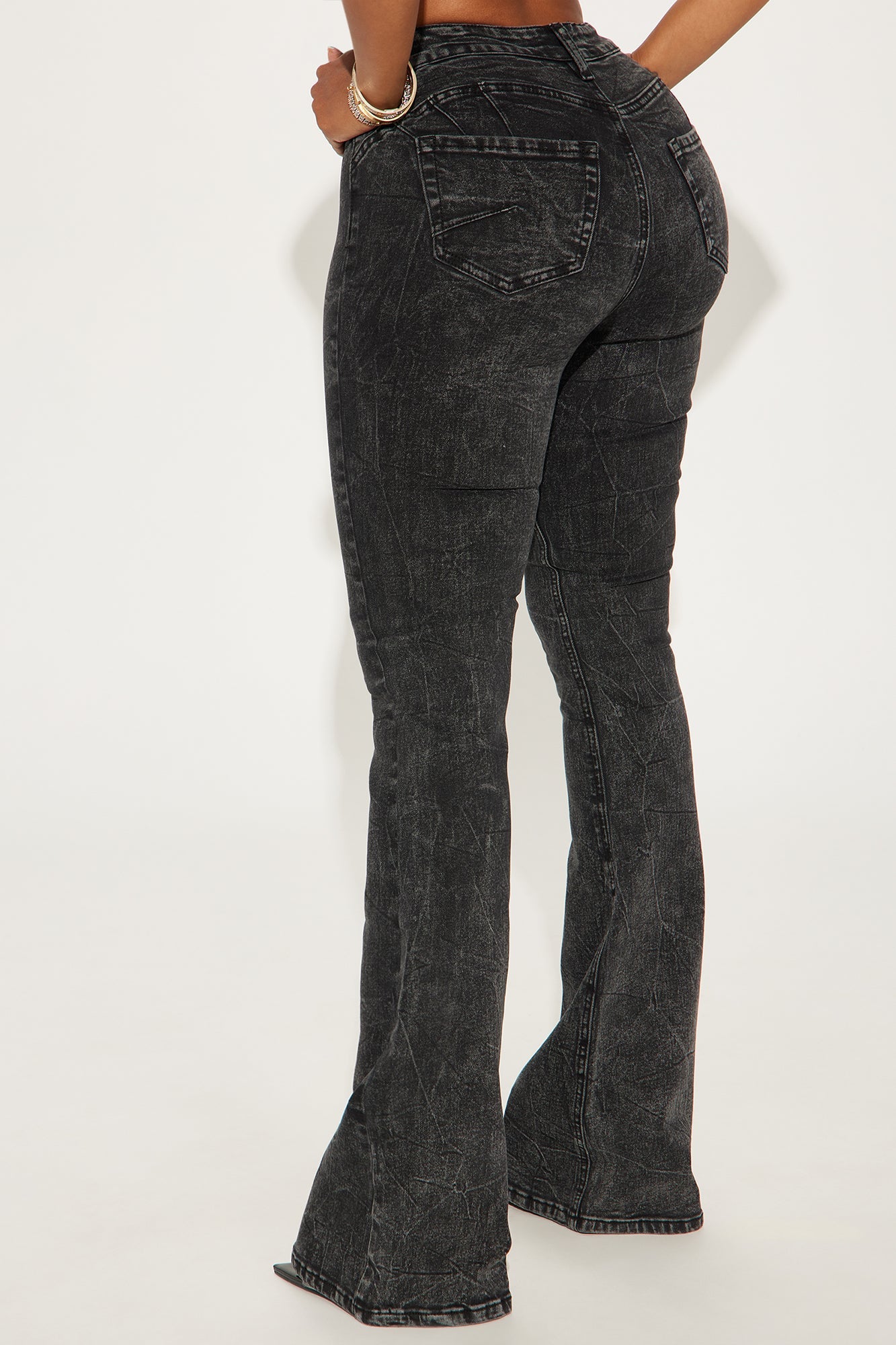 Audrey Booty Lifting Stretch Flare Jeans - Acid Wash Black