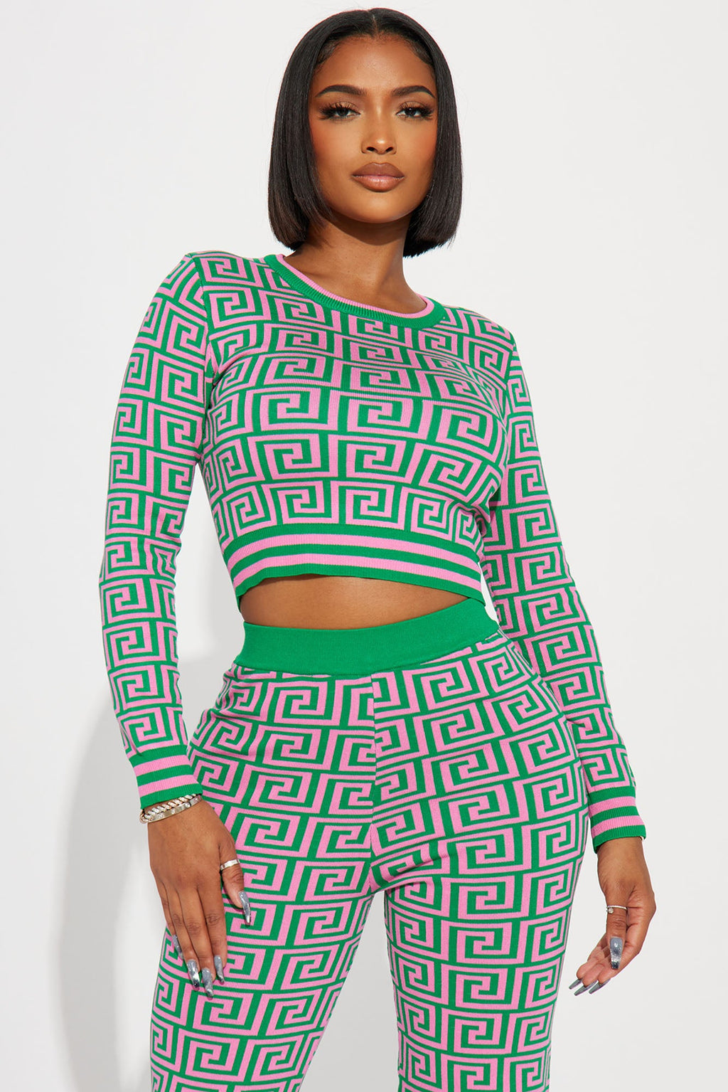 Farrah Sweater Pant Set - Green/combo