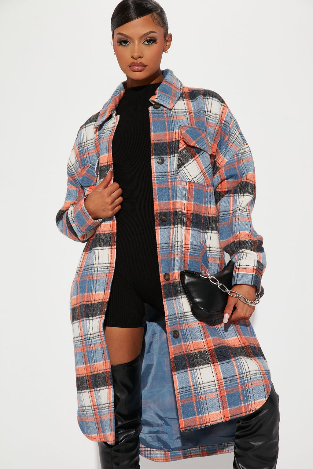 Get Lost Plaid Shacket - Orange/combo