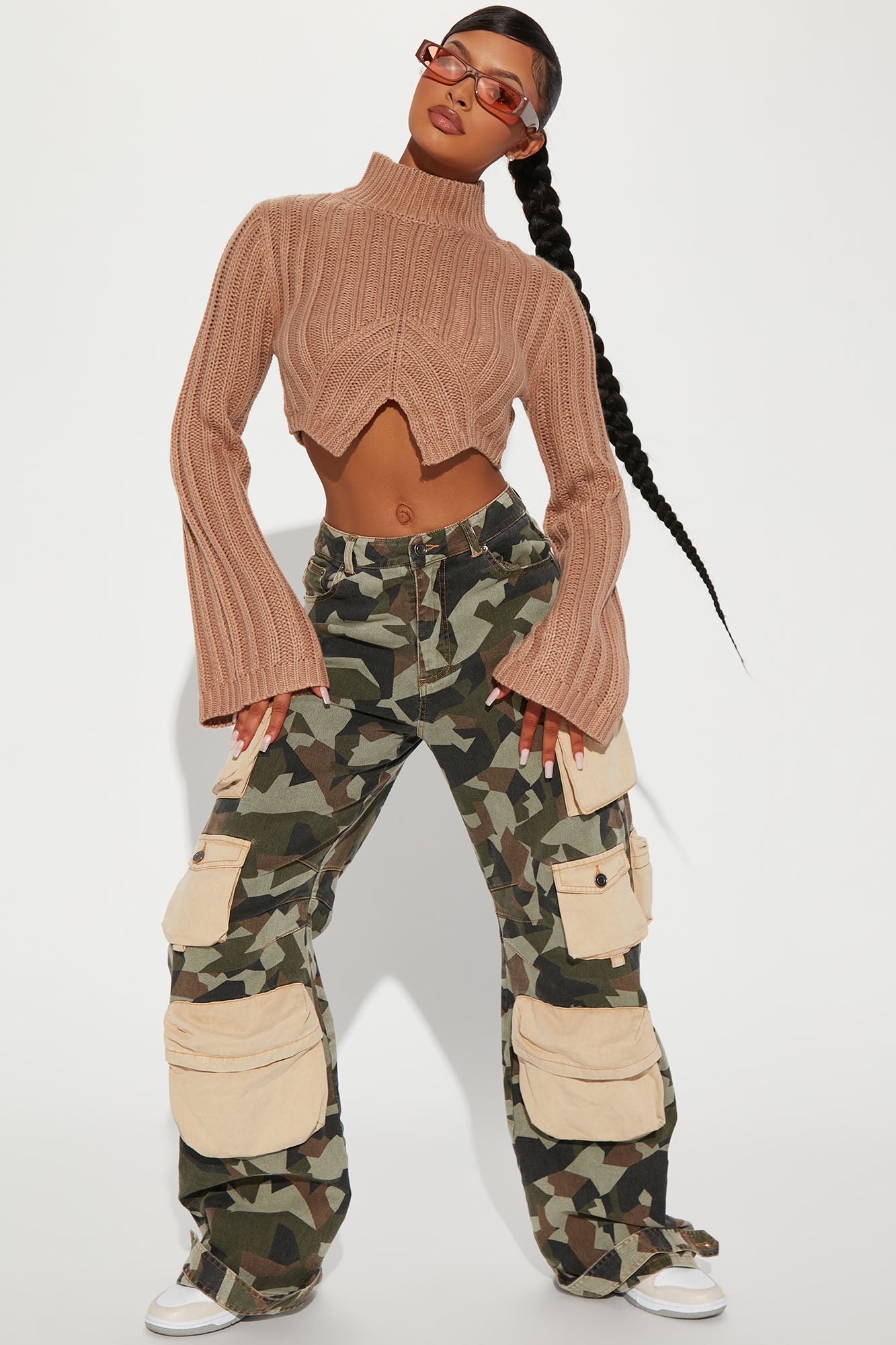 Rebel Heart Cropped Turtleneck Sweater - Taupe