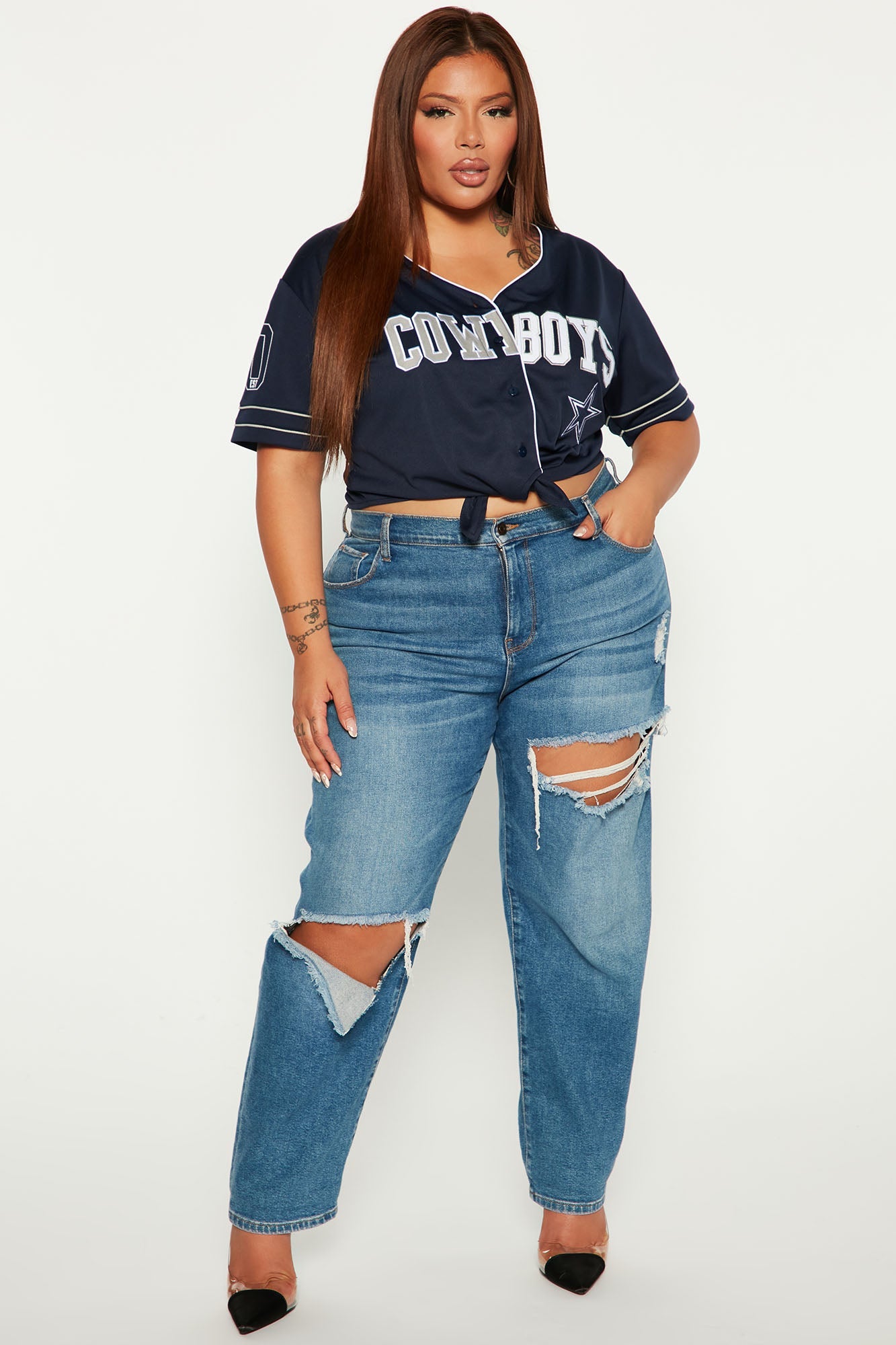 Dallas Cowboys Tie Front Top - Navy