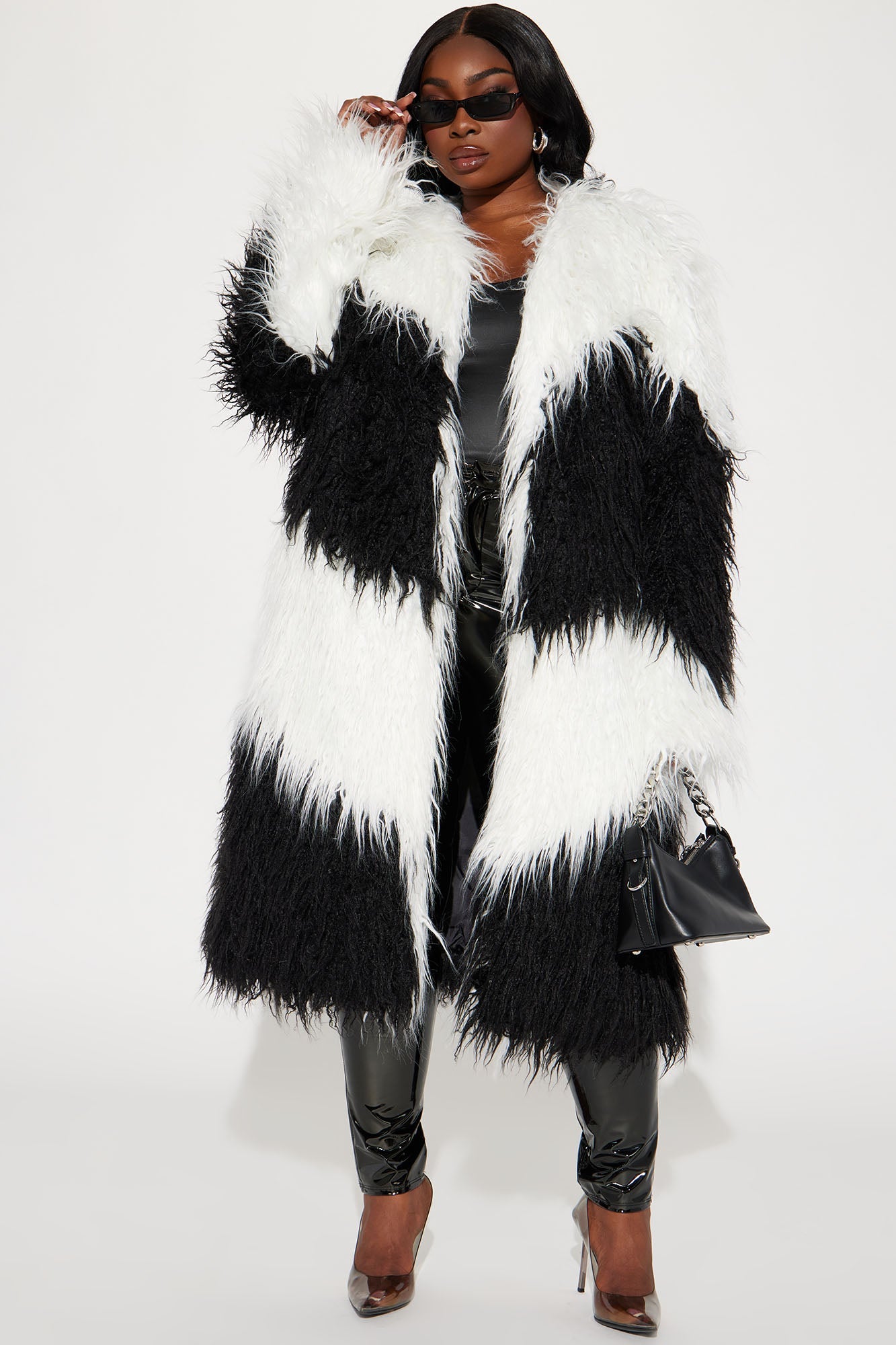 Divine Faux Fur Coat - Black/White