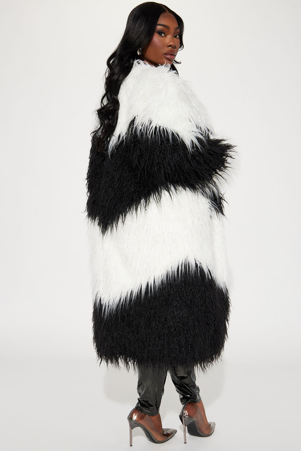 Divine Faux Fur Coat - Black/White