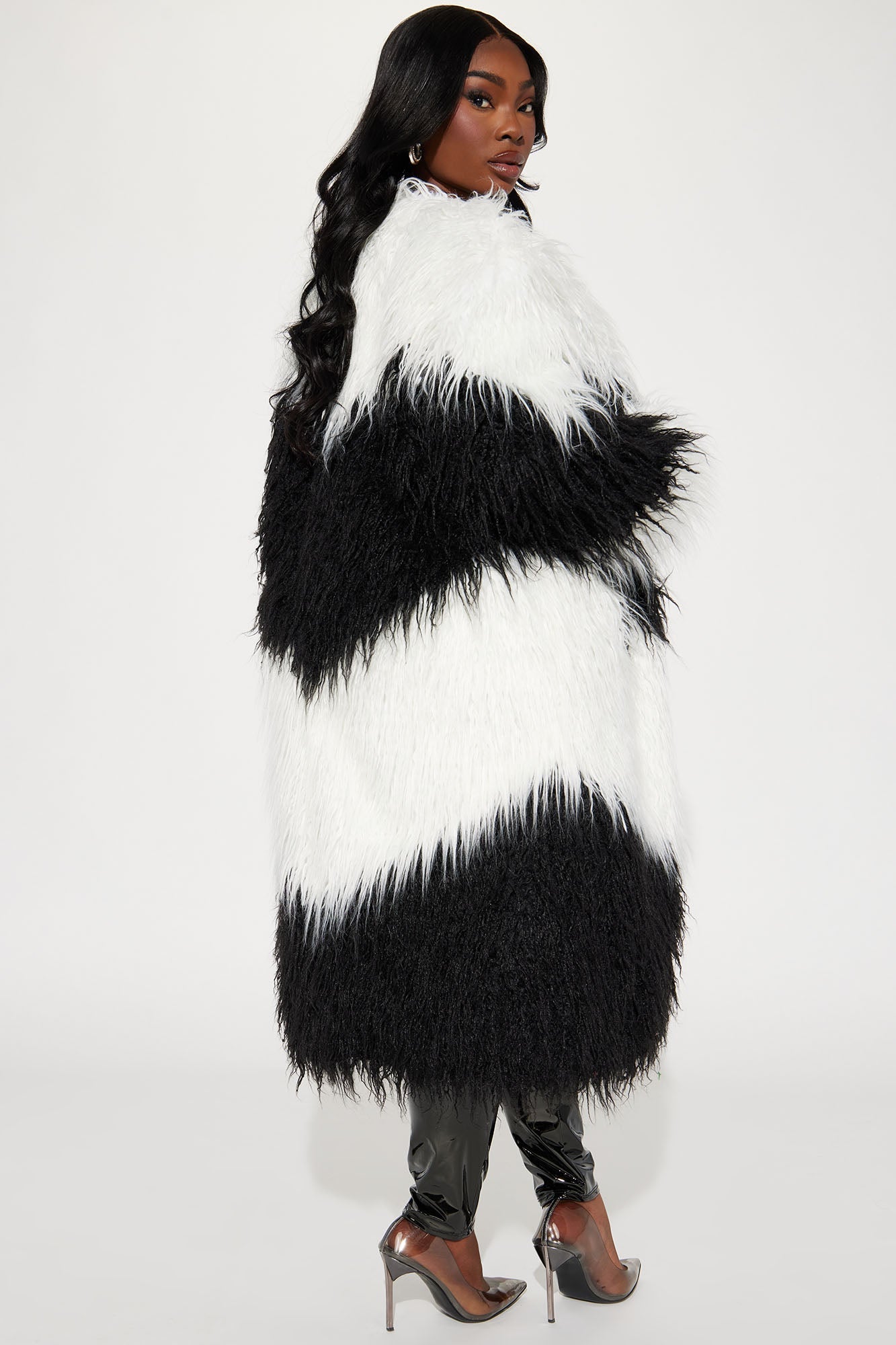 Divine Faux Fur Coat - Black/White