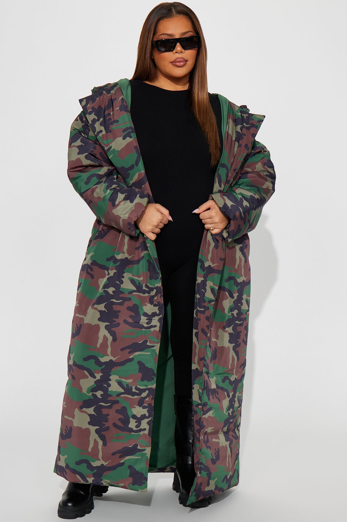 Lilith Camo Puffer Coat - Olive/combo