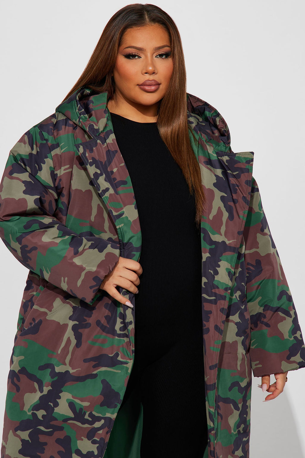 Lilith Camo Puffer Coat - Olive/combo