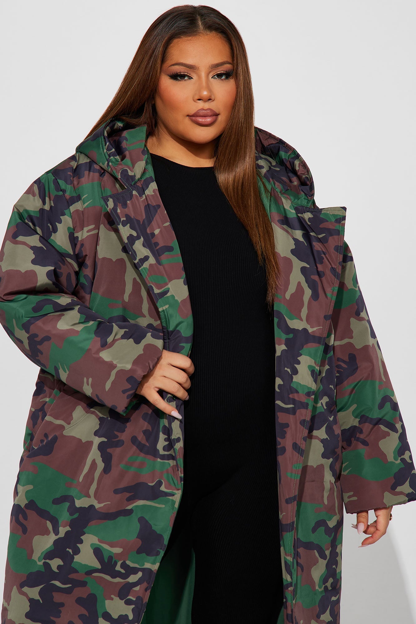 Lilith Camo Puffer Coat - Olive/combo