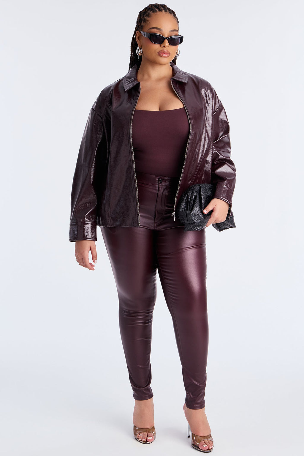 Quinn Faux Leather Oversized Trucker Jacket - Burgundy