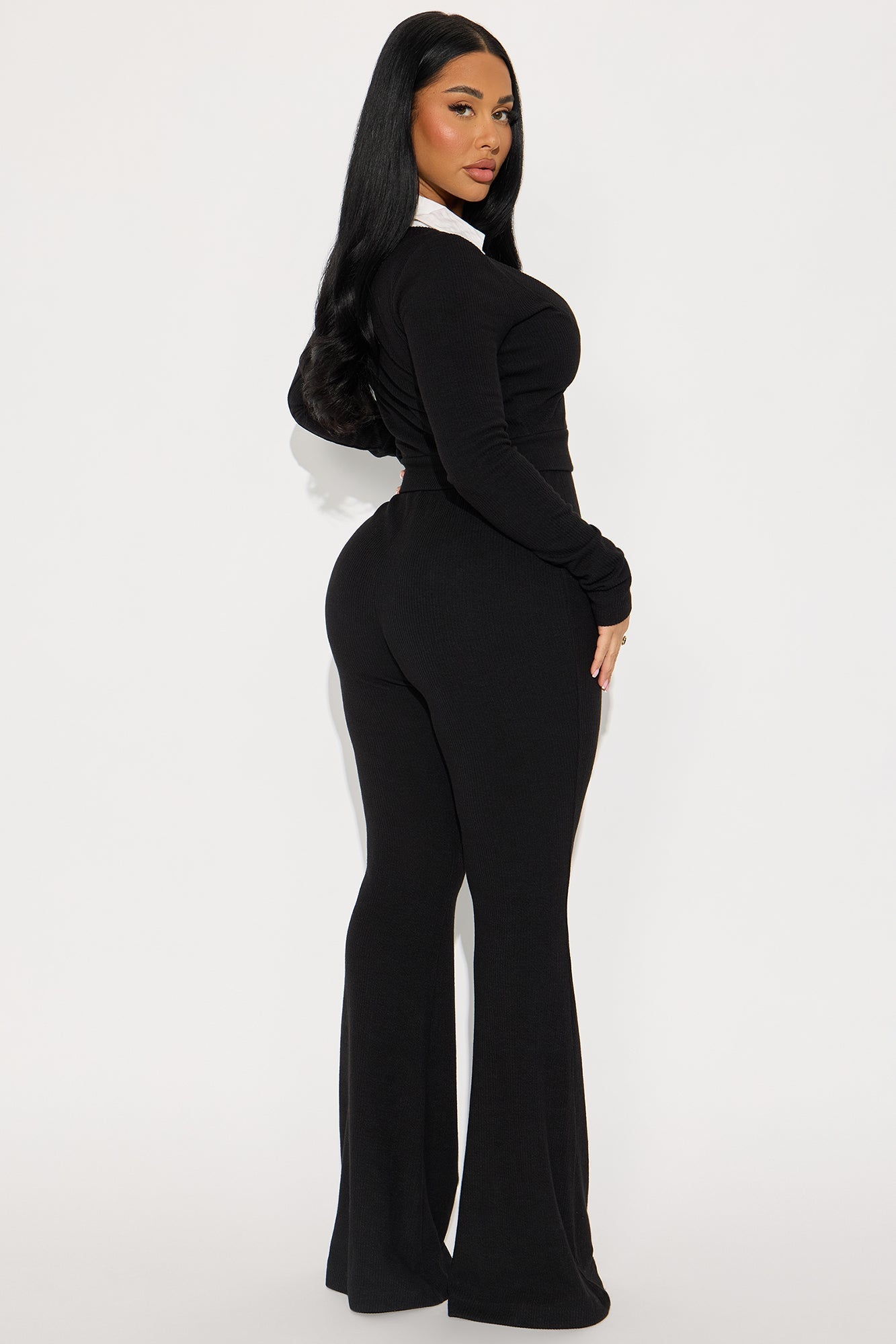 Rhea Ribbed Pant Set - Black