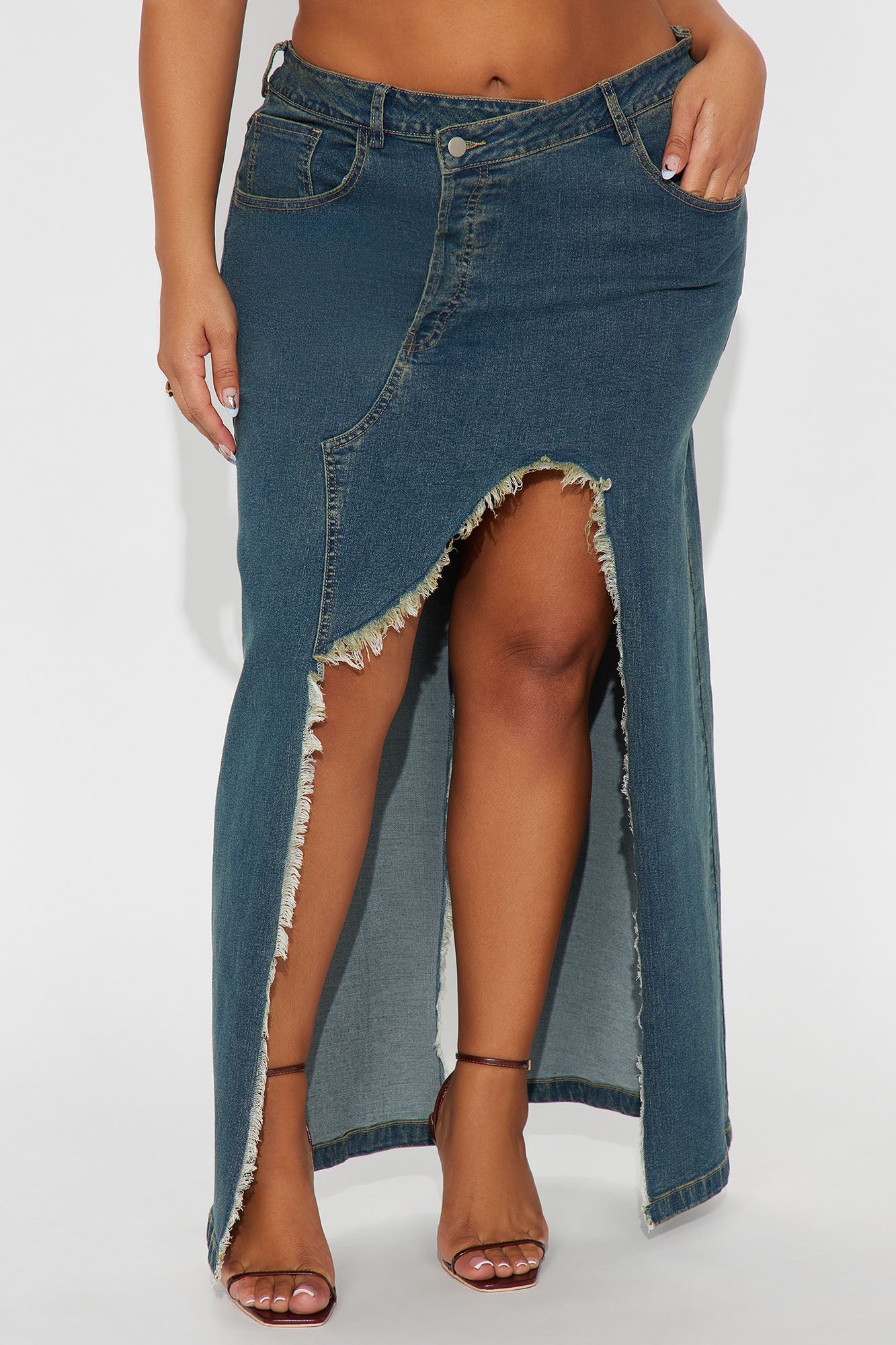 Mixed Signals Denim Maxi Skirt - Vintage Wash