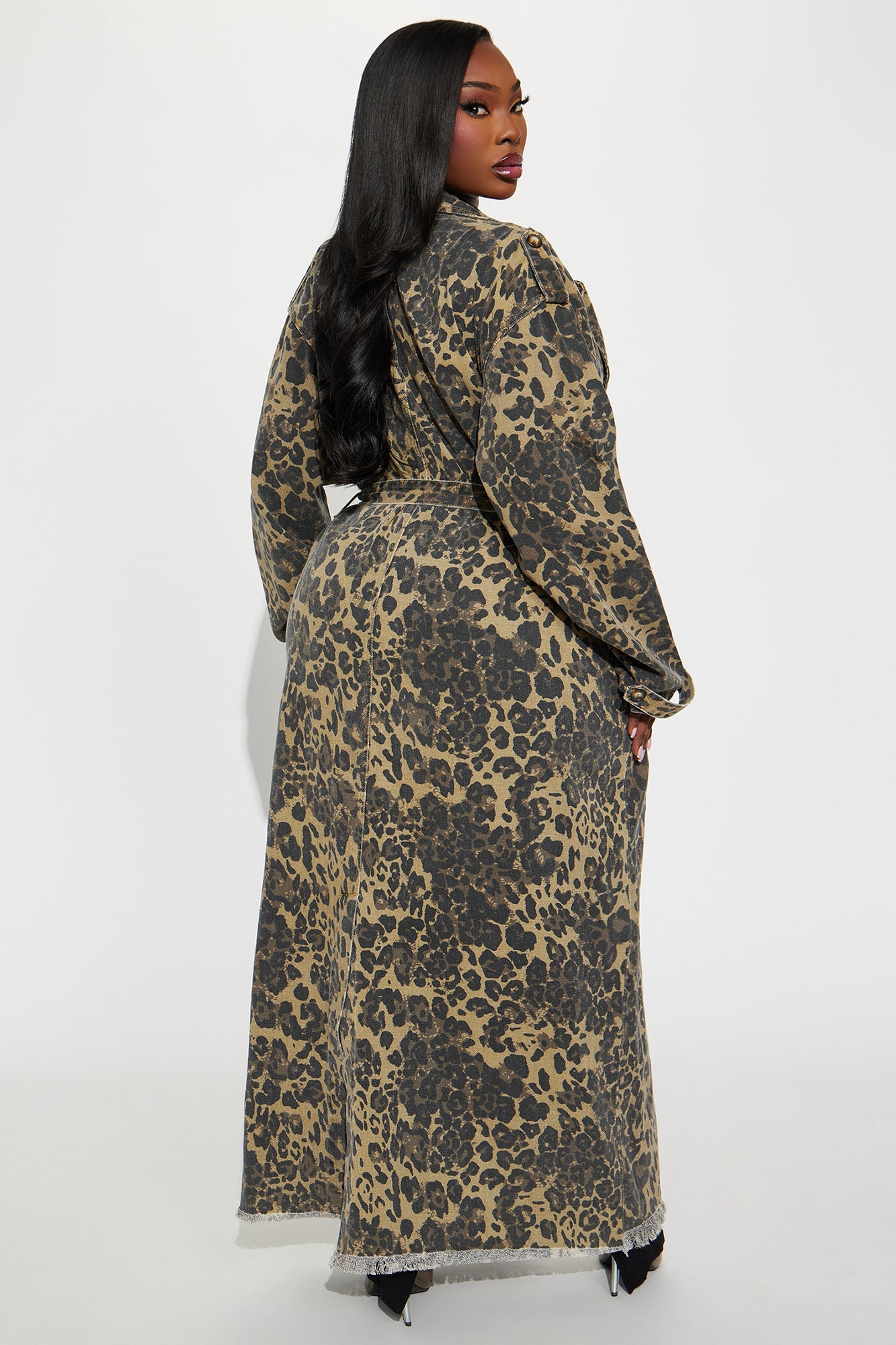 Destiny Leopard Denim Trench - Brown/combo