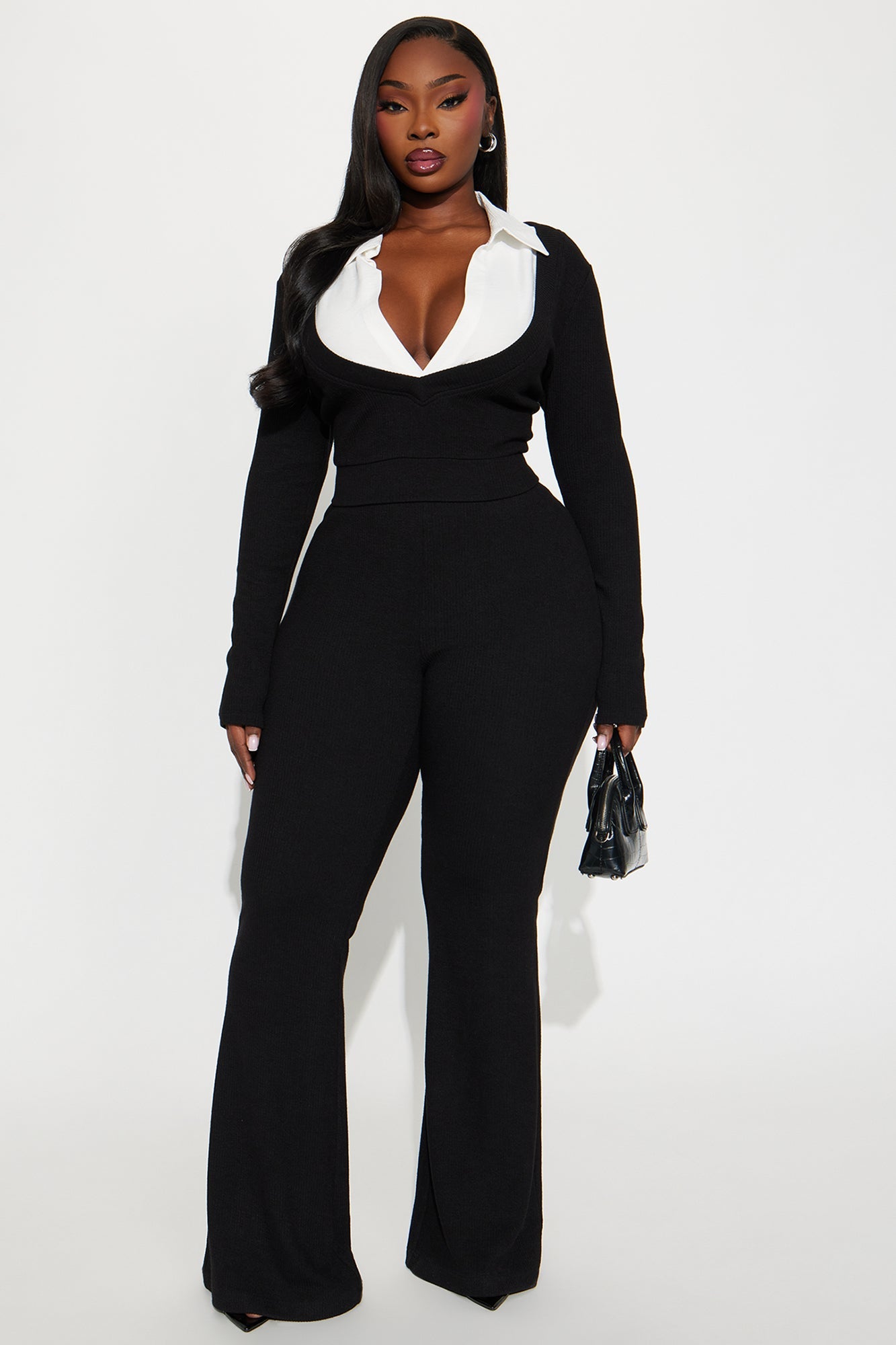 Rhea Ribbed Pant Set - Black