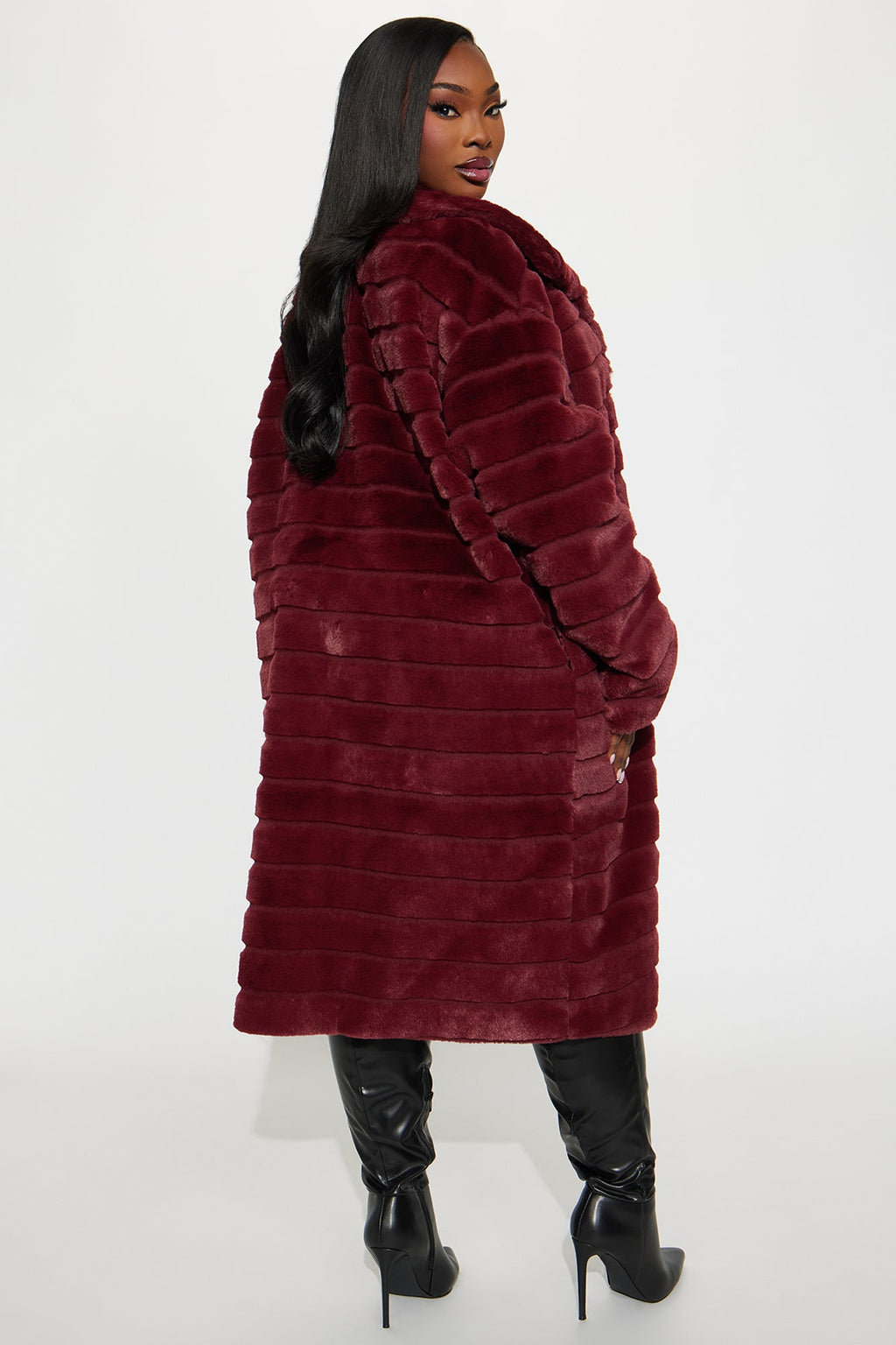 Paloma Faux Fur Trench Coat - Burgundy