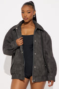 Alexis Washed Faux Leather Bomber Jacket - Black