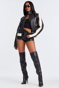 Makayla Faux Leather Moto Jacket - Black/combo