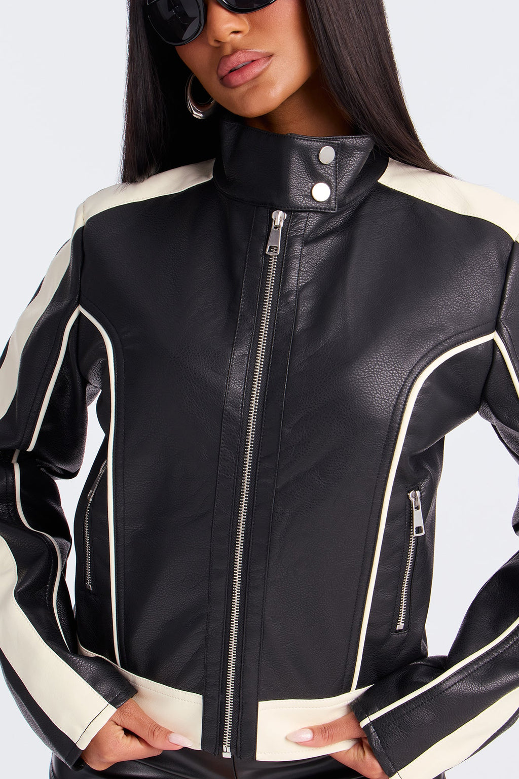 Makayla Faux Leather Moto Jacket - Black/combo