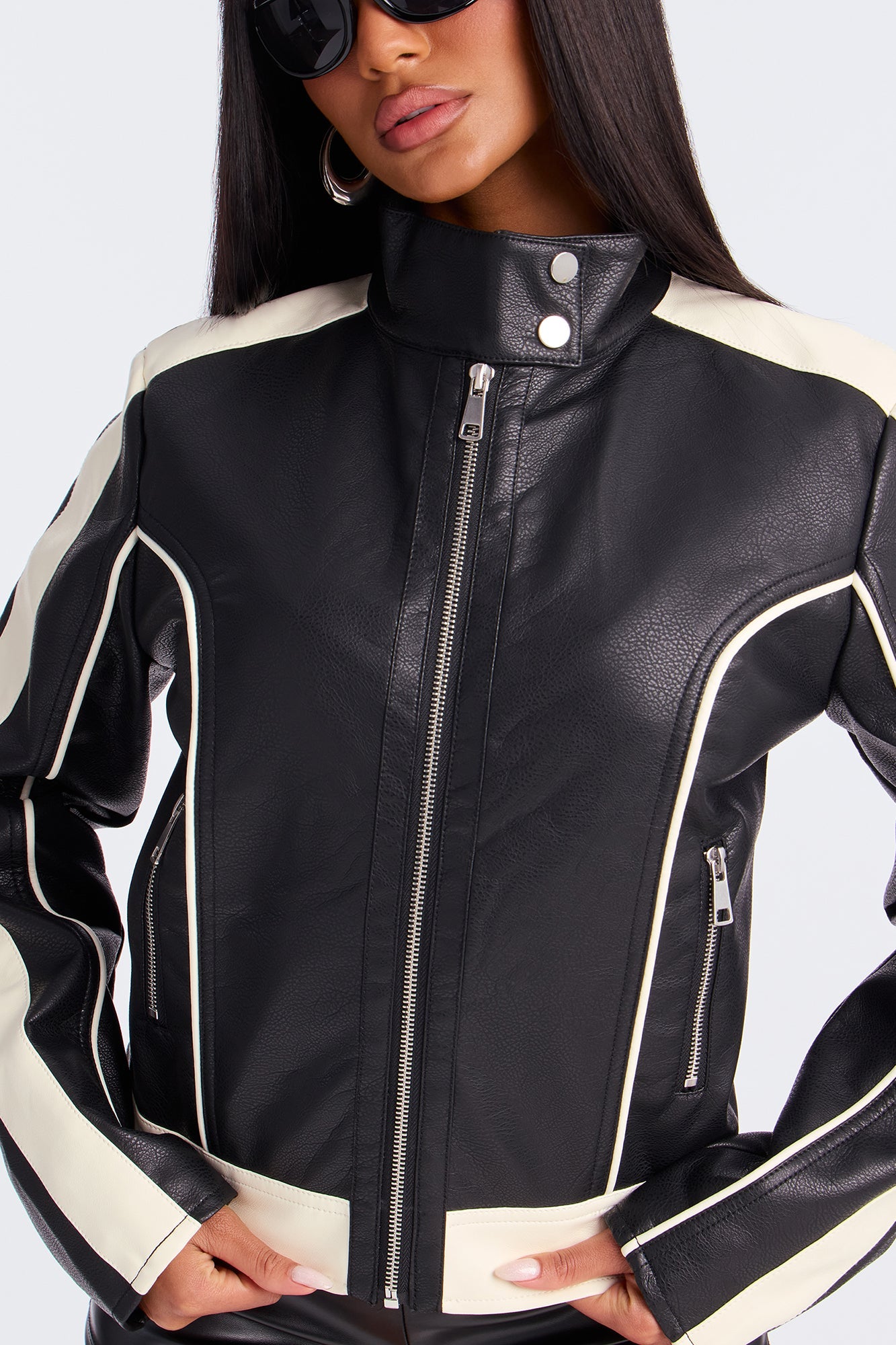 Makayla Faux Leather Moto Jacket - Black/combo
