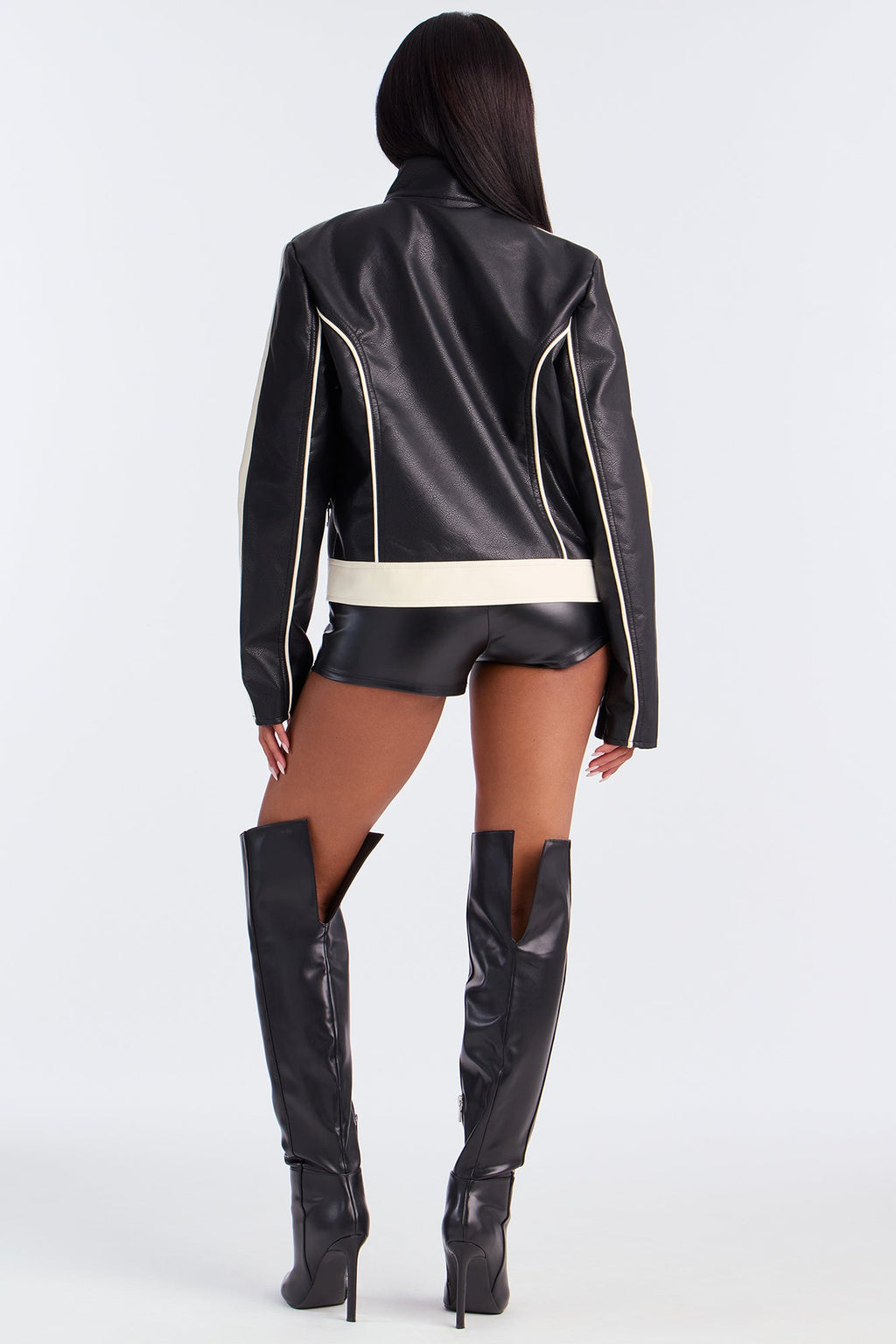 Makayla Faux Leather Moto Jacket - Black/combo