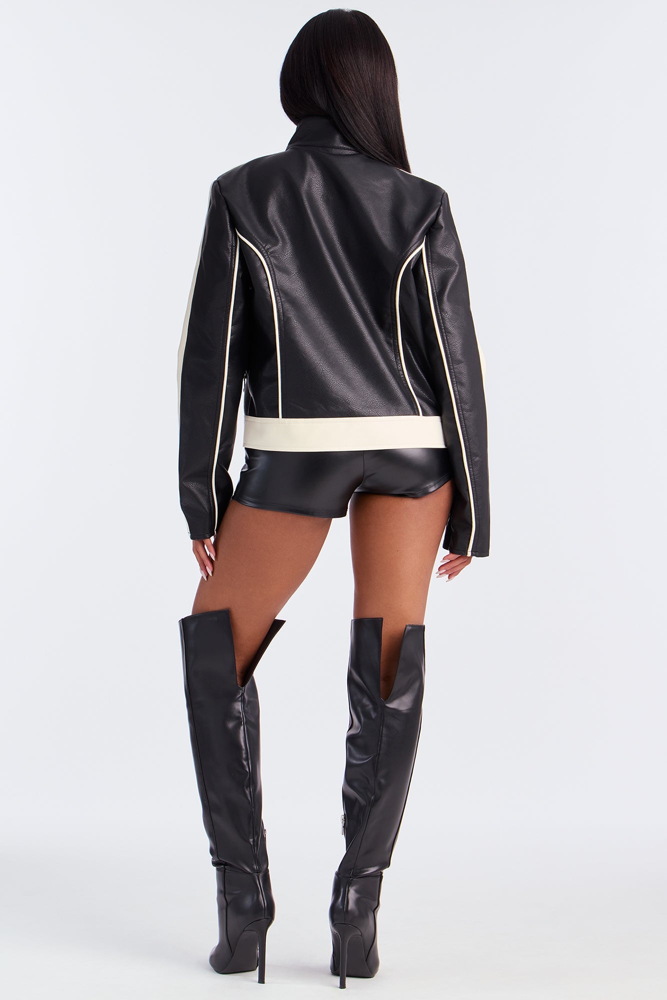 Makayla Faux Leather Moto Jacket - Black/combo