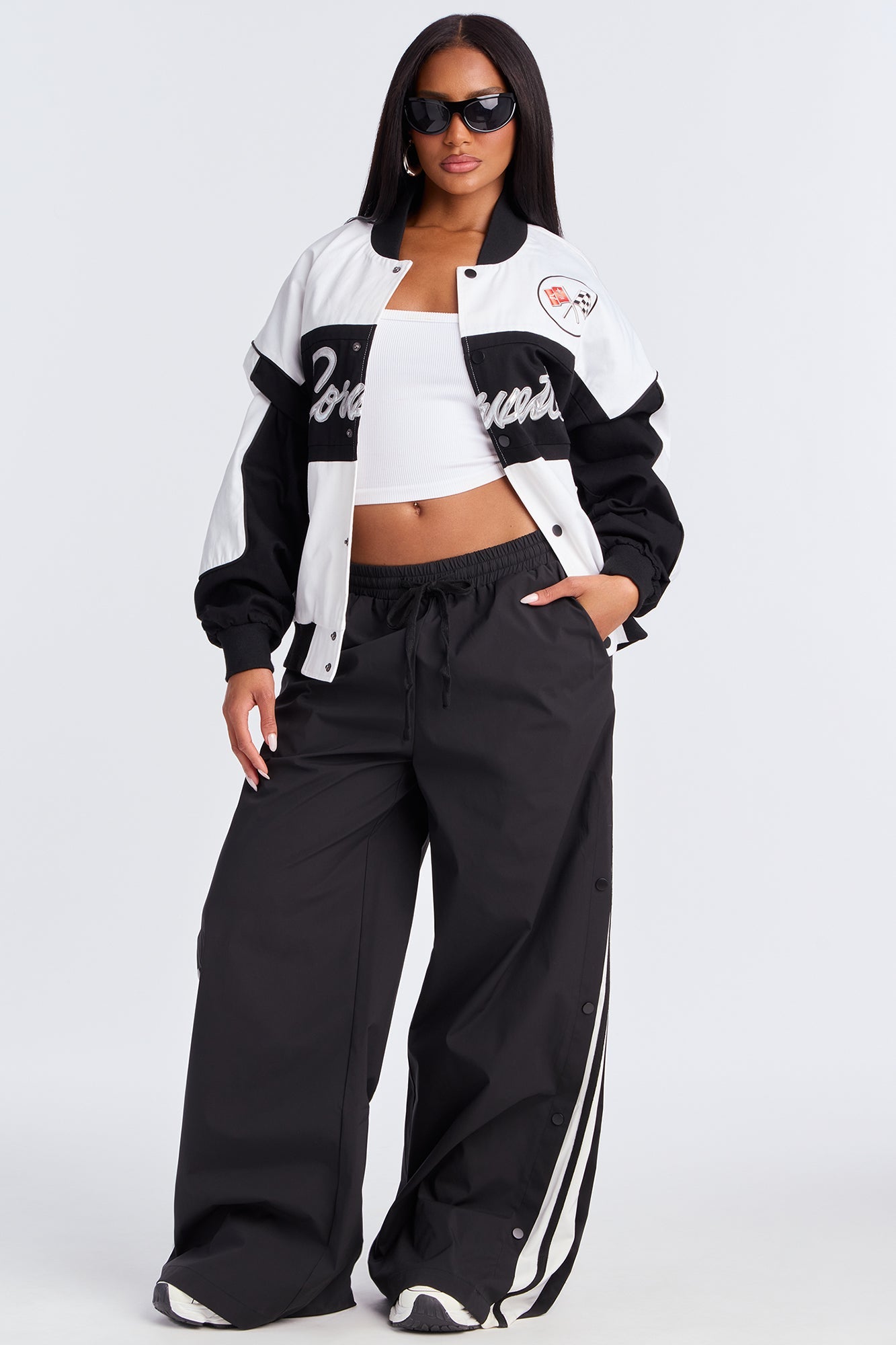 Show Off Corvette Bomber Jacket - Black/White