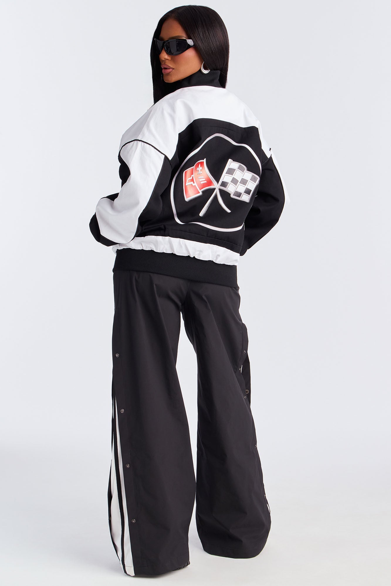 Show Off Corvette Bomber Jacket - Black/White