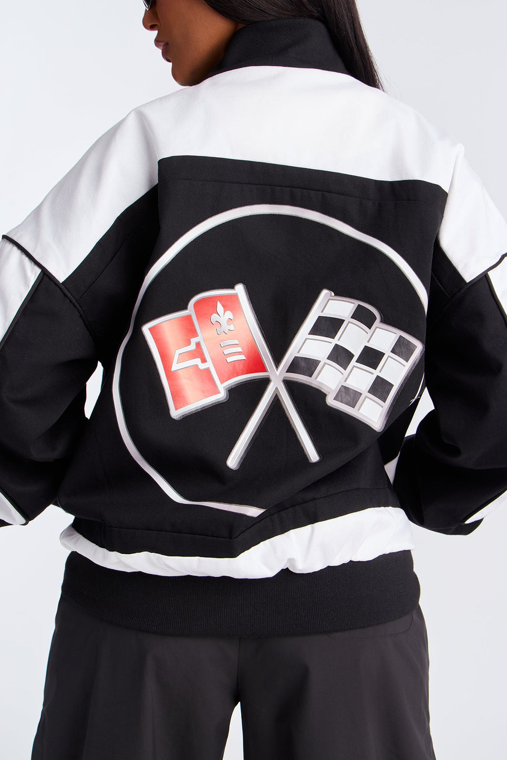 Show Off Corvette Bomber Jacket - Black/White